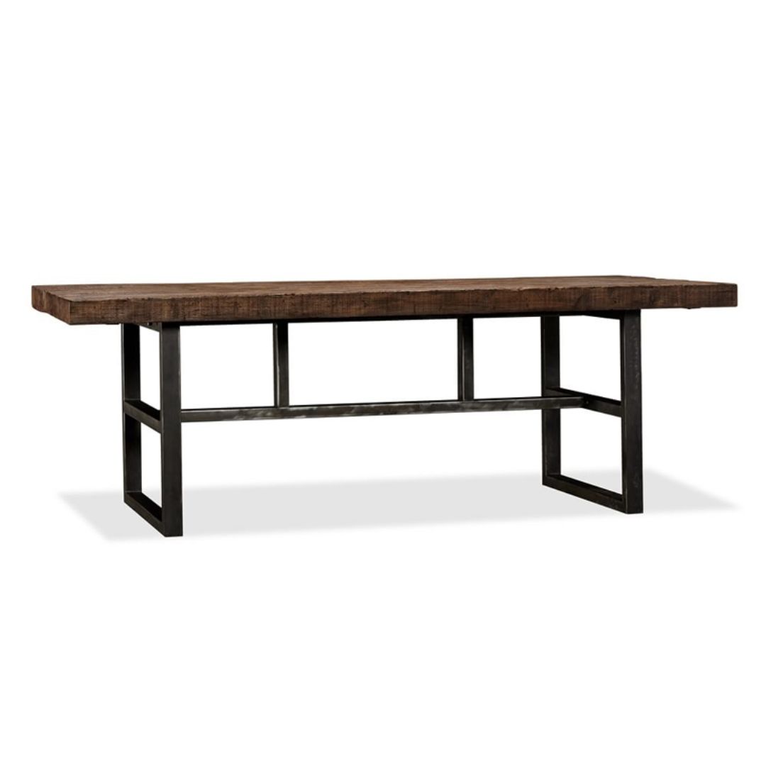 Metal Industrial Rectangular Dining Table Solid Wood Table with Trestle