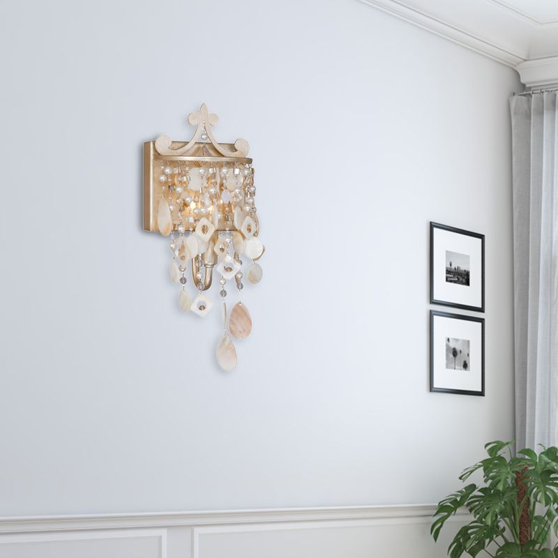 Lineaire wandmontage Lamp Moderne stijlschaal en kristal 1/3-licht SCONCE LIMMUTE MET PEARL DECO IN GOUD
