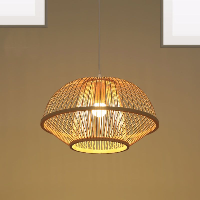 1 Bulb Pear/Urn Pendant Lighting Contemporary Bamboo Hanging Light Fixture in Wood