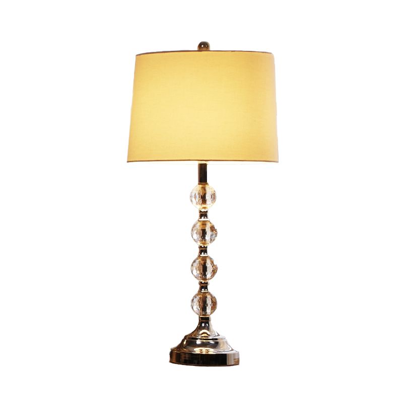 Lampada da tavolo tradizionale in tessuto con luce notturna a 1 luce in bianco/marrone/blu per soggiorno con sfera di cristallo