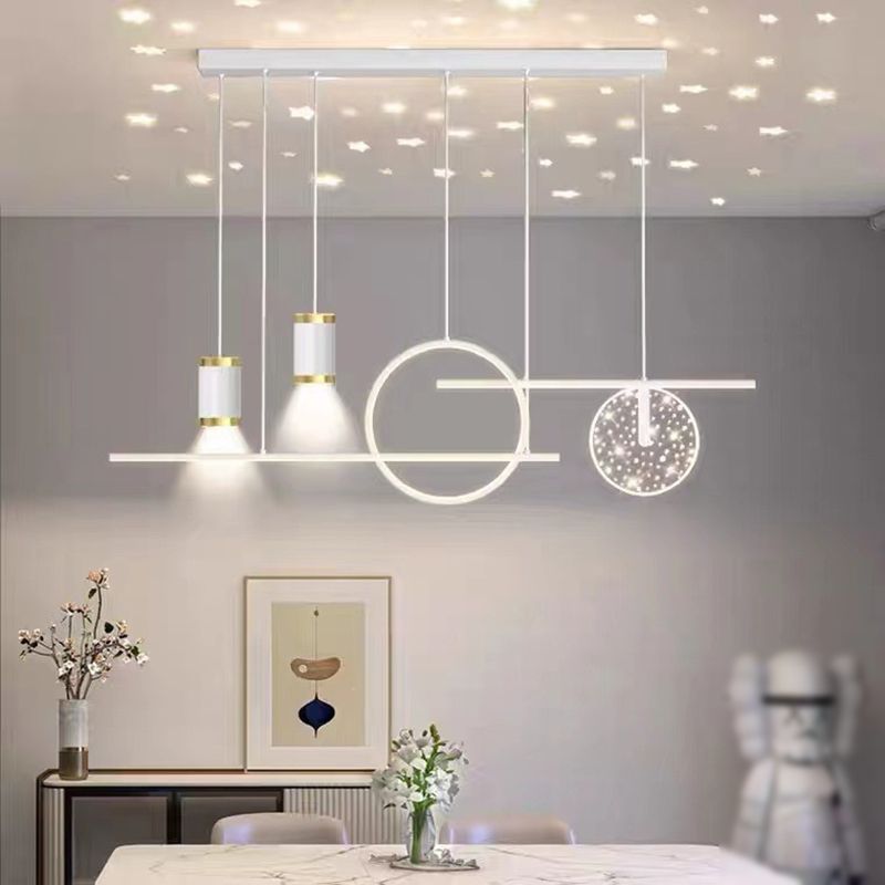 6-Light Modern Style White/Golden/Black LED Statement Linear Kitchen Island Light