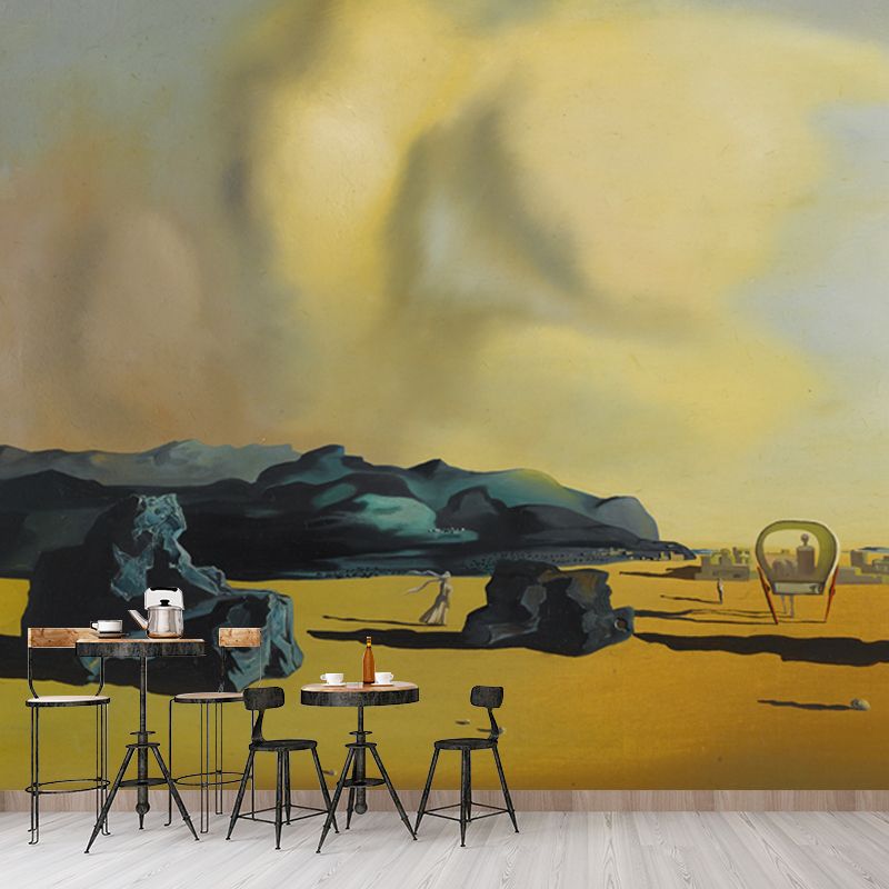 Moment De Transition Wall Mural Yellow Surrealism Style Wall Decor for Living Room