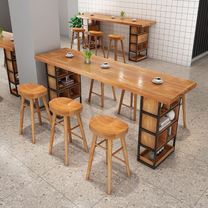 Wood Top Bar Table Modern Double Pedestal Coffee Shop Bar Dining Table with Storage