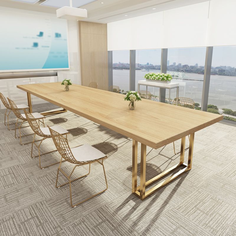 Rectangle Solid Pinewood Brown Tone Dining Table Simplicity Double Pedestal Table for Dining Room