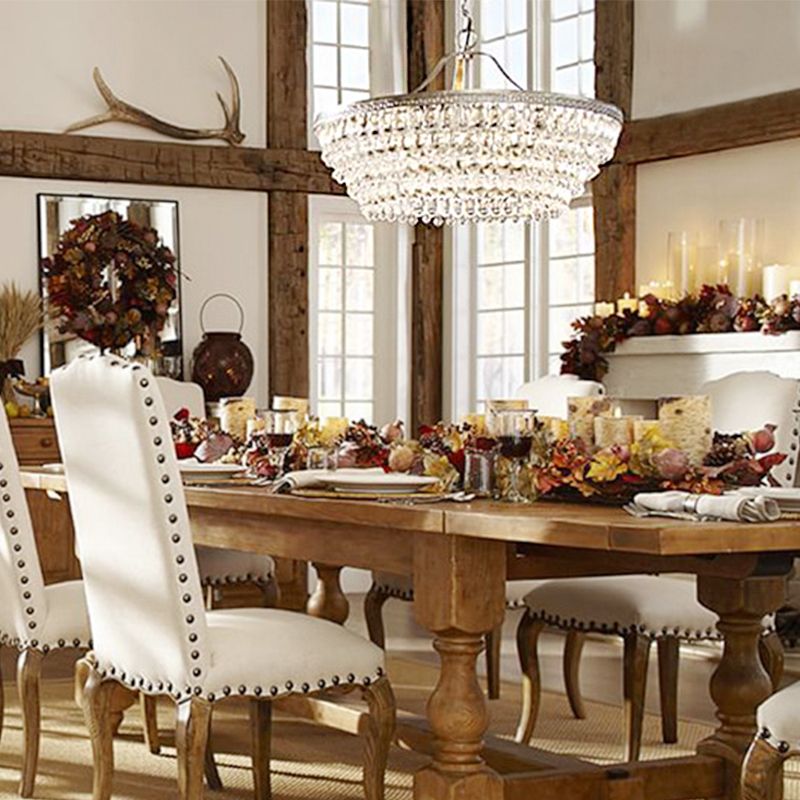 Basket Dining Room Chandelier Pendant Light Traditional Clear Teardrop Crystal 4 Heads Ceiling Chandelier