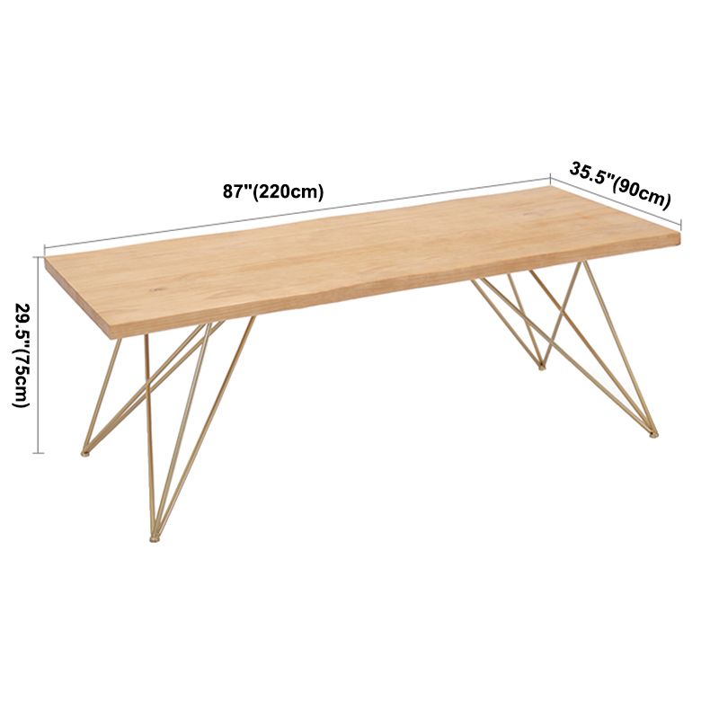 Traditional Luxury Rectangle Dining Room Table Pine Solid Wood Table with 4 Gold Legs