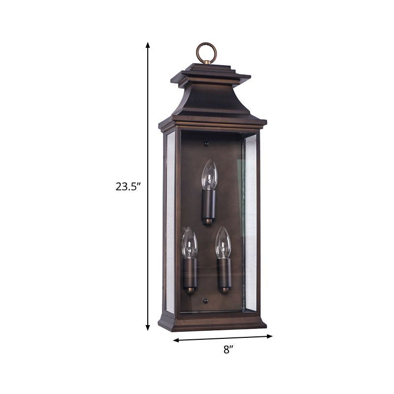 3 Lights Exposed Bulb Wall Lamp Country Black Metal Sconce Light Fixture for Bedroom with Frame