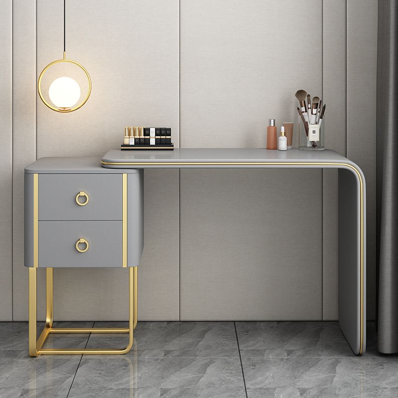 Glam Faux Leather and Wood 2-Drawer Makeup Vanity Desk for Bedroom