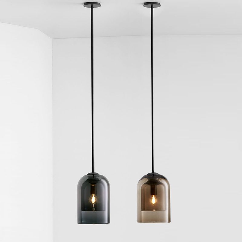 Double Glass Shade Mini Bell Shaped Hanging Light Contemporary Minimalism Single Bulb Lighting Pendant with 59" Adjustable Suspension Wire