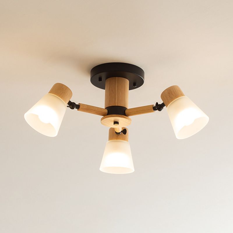 Nordic Ceiling Lighting Radial Semi Flush Mount with Wood for Living Room