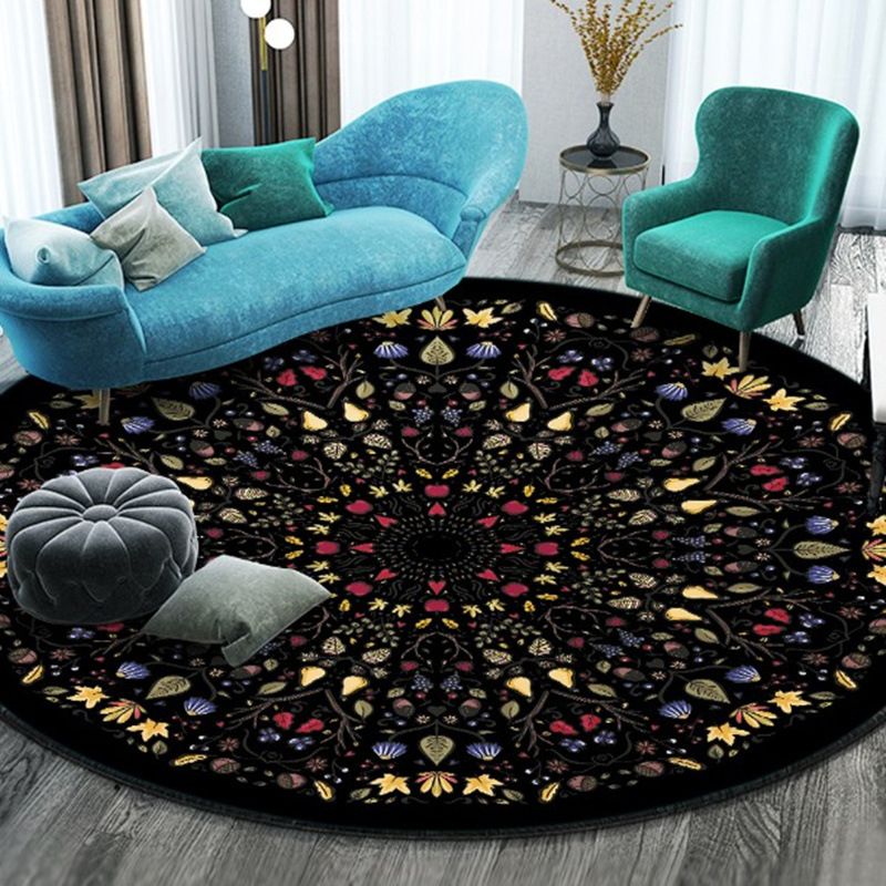 Bohemian Round Rug Polyester Rug Stain Resistant Rug for Living Room Bedroom