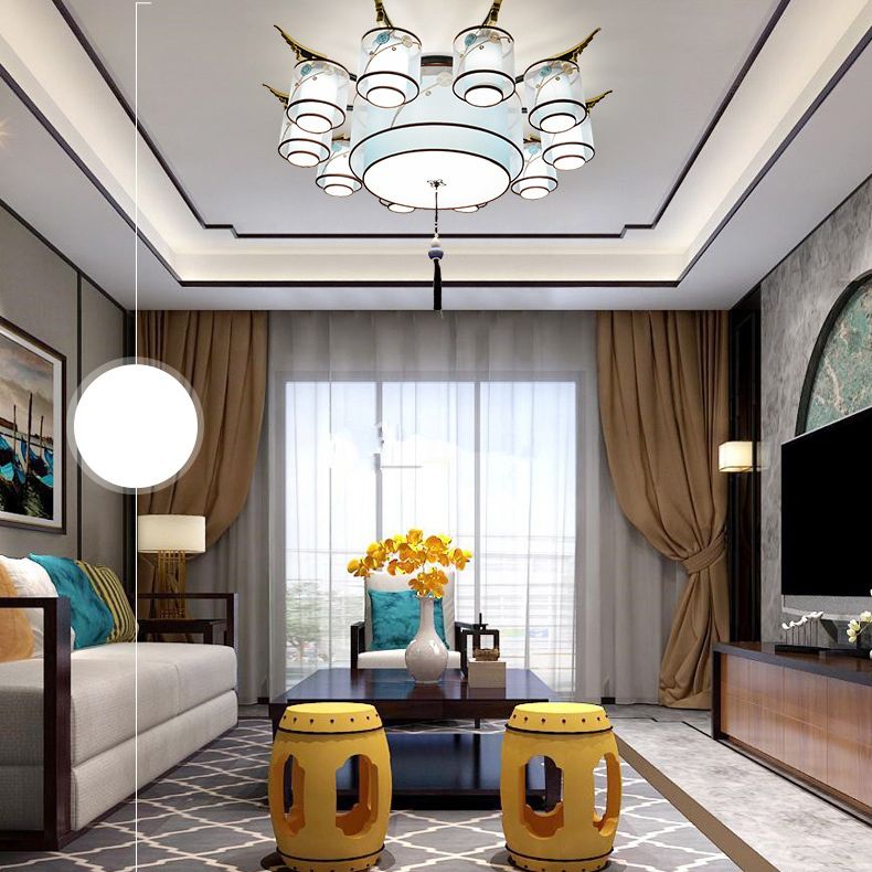 Tissu d'éclairage à semi-montage cylindrique vintage près du plafond de plafond en bleu ciel avec nœud à glace