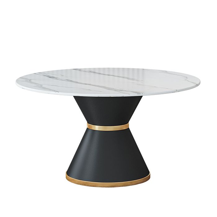 Round Stone Dining Table Black Base Traditional Luxury Dinette Table in White