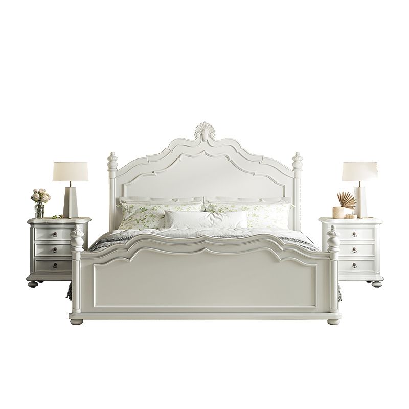Victorian Standard Bed Solid Wood White Panel Bed with Headboard