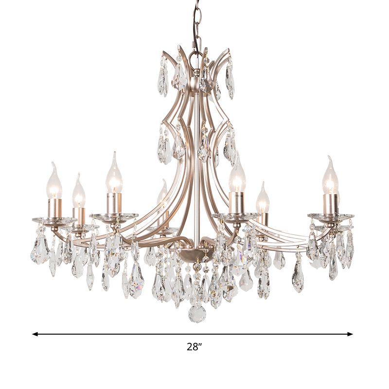 8 lumières Light Chandelier d'éclairage de lustre Lodge Chrome Crystal Suspension Lampe pour le salon