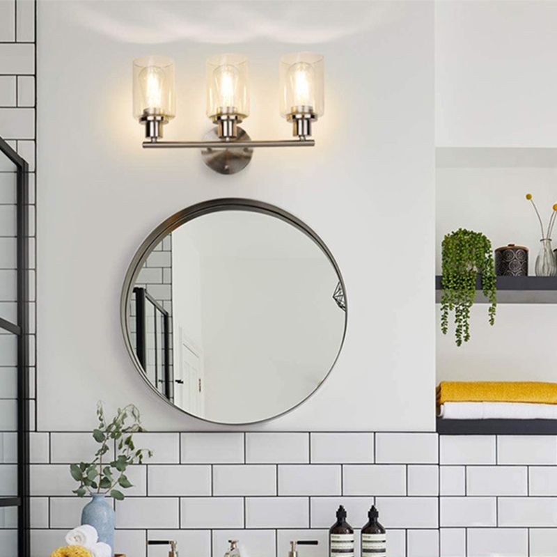 Metal and Glass Bath Sconce in Nickel & Clear Traditional Bathroom Vanity Lighting