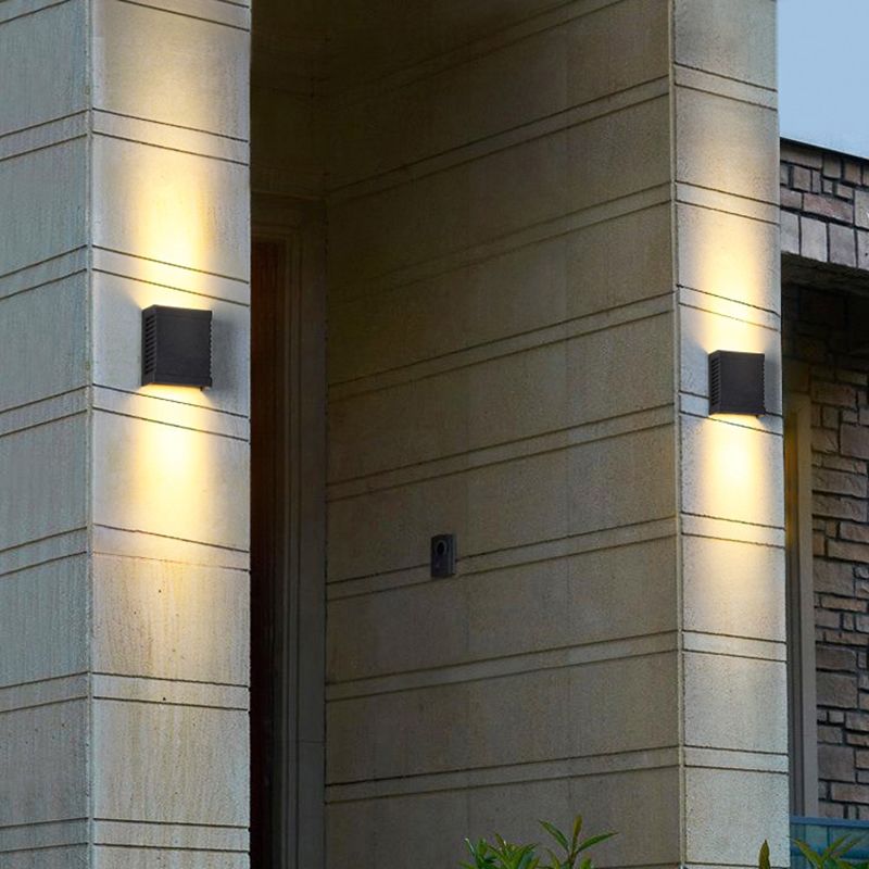 LED Garden Wall Washer Sconce Modern Black Wall Light with Rectangular Metal Shade