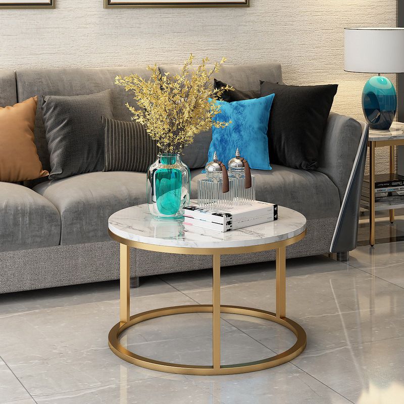 Glam Round Nesting Coffee Table with Marble Top and Metal Base