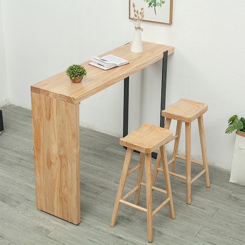 Industrial Style Bar Table Rectangle Solid Wood Bistro Bar Desk with Double Pedestal