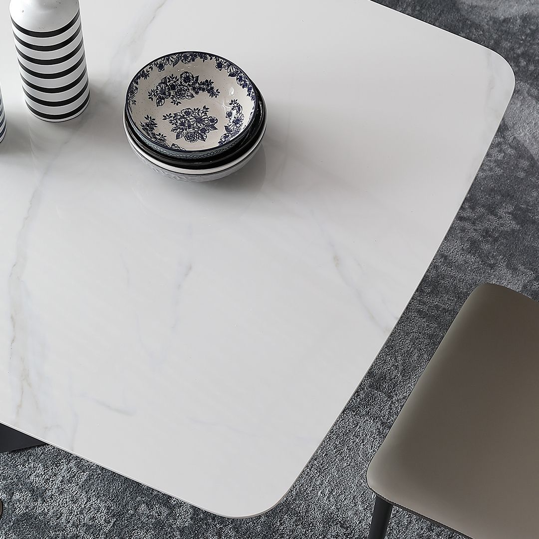 Industrial Sintered Stone Dining Table Single Pedestal Base Rectangle Table for Home