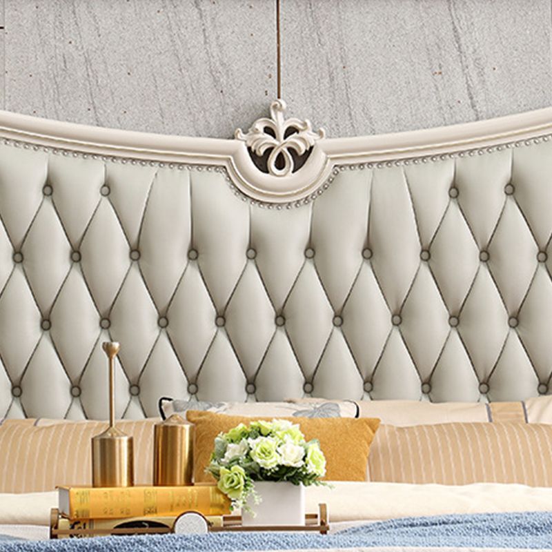 84.65 inch Wide Victorian Bed Pine Wood Standard Bed with Upholstered Headboard