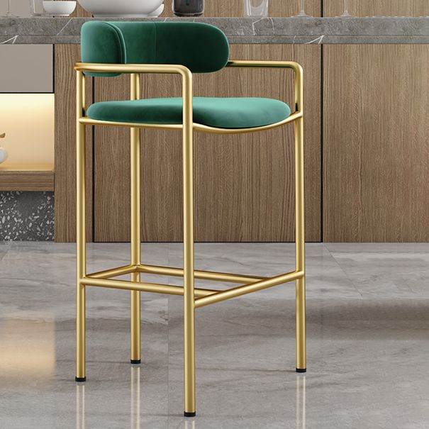 Glam Counter Height Stool Armed Upholstered Bar Stools with  Metal Base