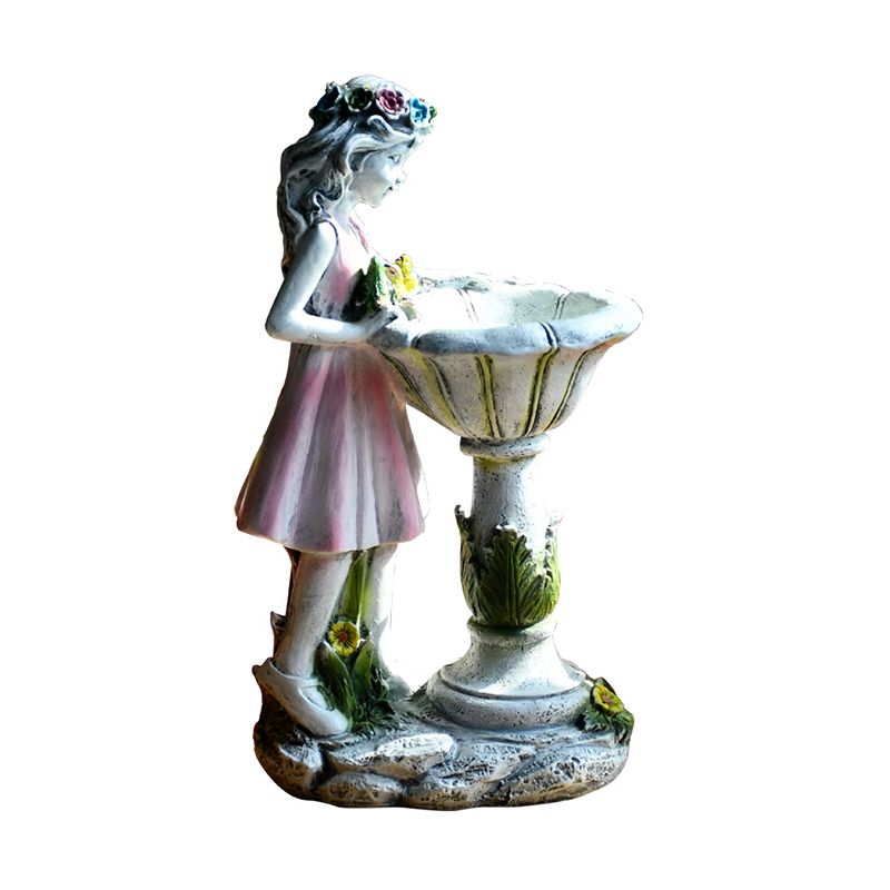Pink Fairy Girl Solar Garden Light Modern Resin LED Ground Lamp with Font Shade for Yard