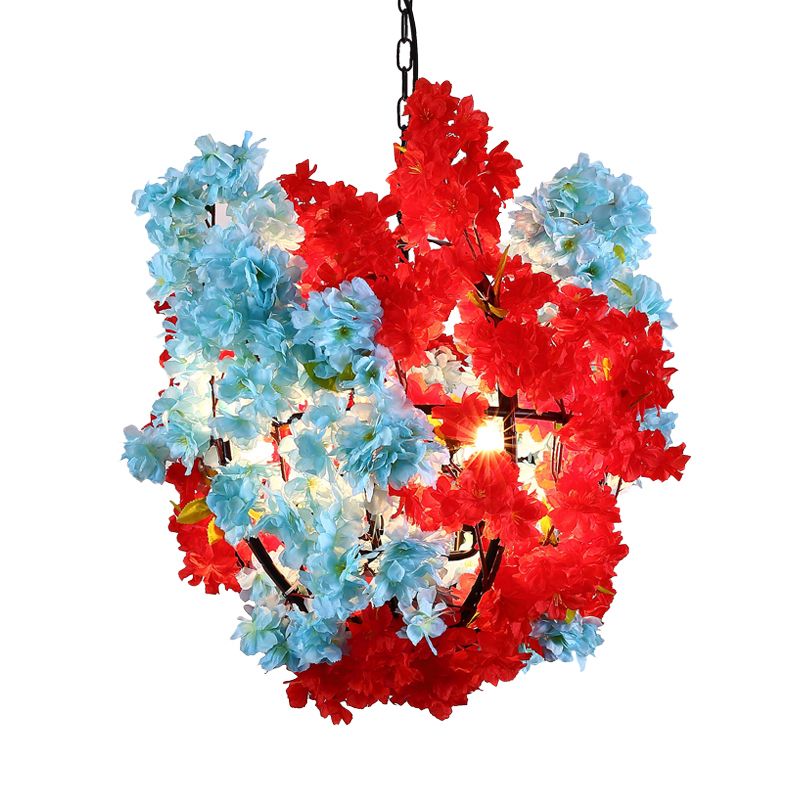 3 Glühbirnen Blumen kugelförmige Kronleuchterbeleuchtung industrielles rotes und blaues Metallic -Federlampe