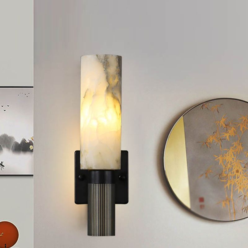 Nordic Metal Wall Light Cylinder 15" High Wall Sconce with Mica for Living Room