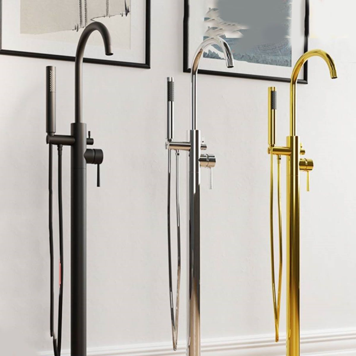 Modern Freestanding Tub Filler with 2 Handles Floor Mounted Bathroom Faucet