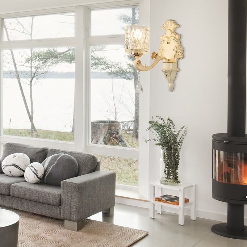 Cilindro leggero leggero moderno vetro increspato 1/2 teste di supporto per parete oro con goccia di cristallo