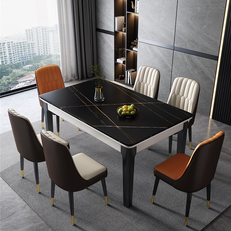 Mid-Century Rectangle Dining Table Sintered Stone Table with 4 Legs Base