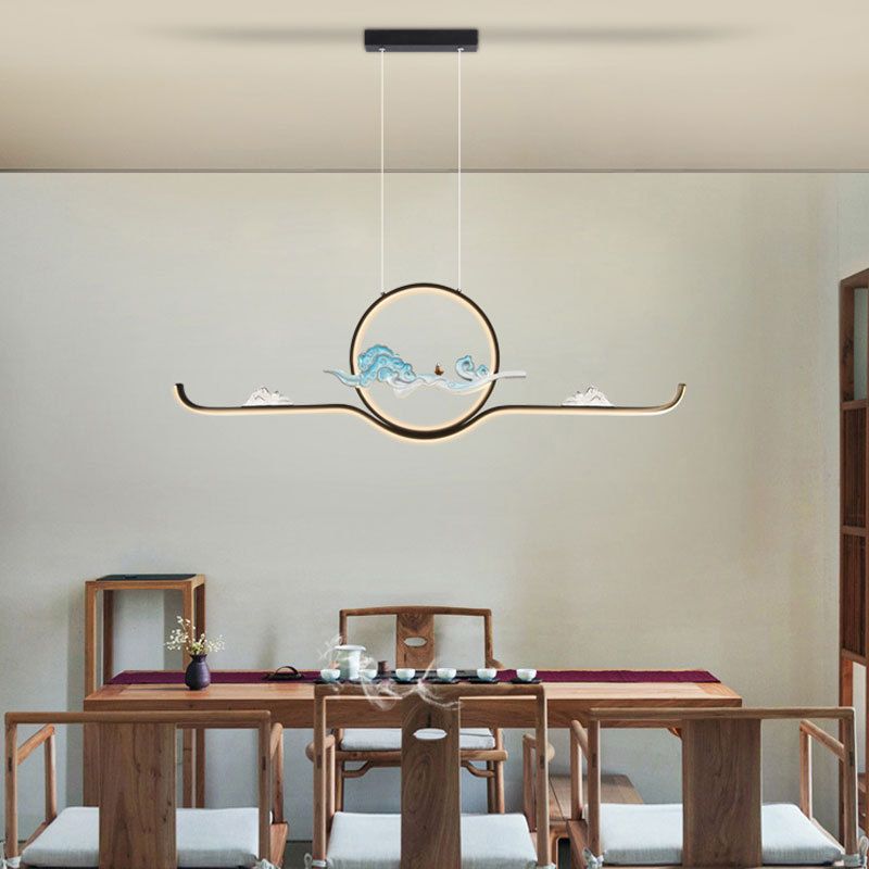 Chinese Traditional Island Chandelier Lights Linear Metal Pendant Light Fixtures