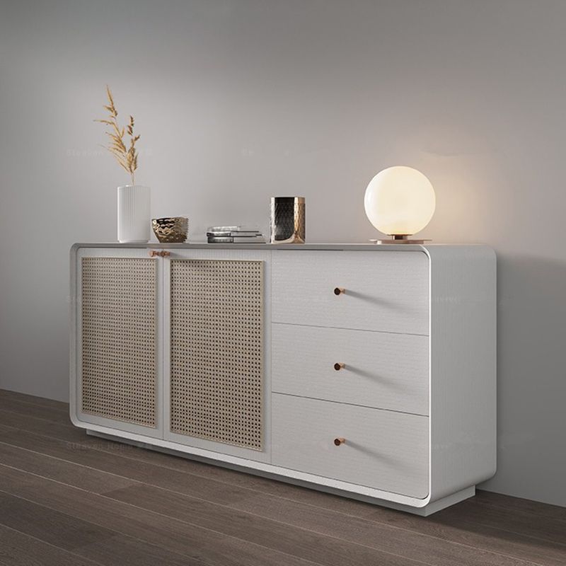 Simplicity Wood 28-inch Height Sideboard Rattan Doors Cupboard for Living Room