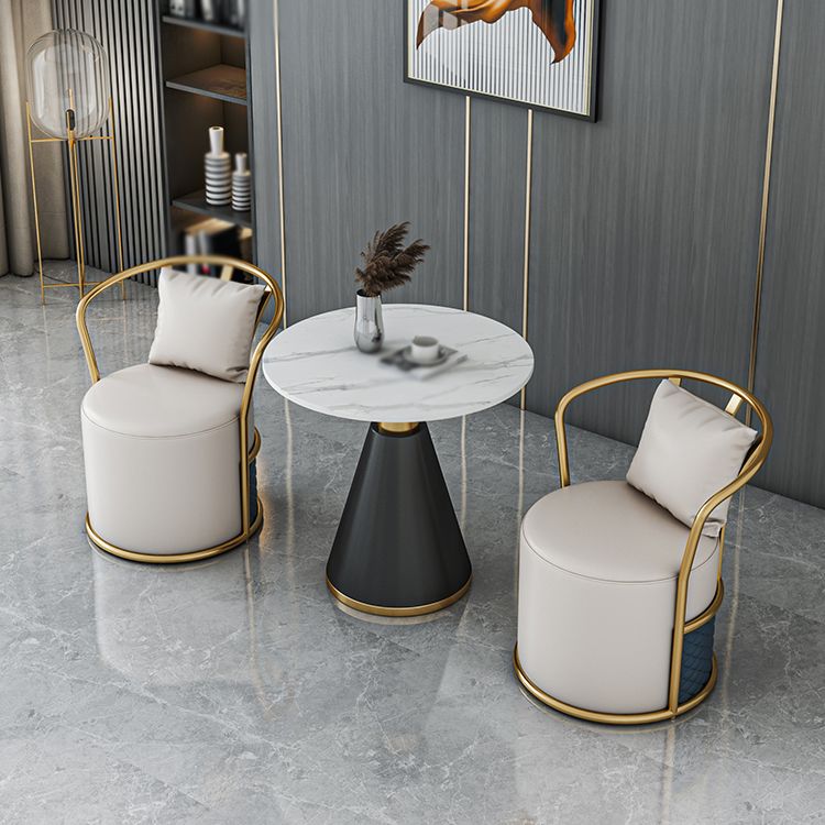 1/3/4 PCS Metal Modern Dining Room Ensemble avec table ronde et jeu de restauration de base de piédestal