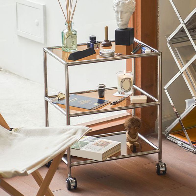 22.44" Tall 4 Legs Side Table with Shelves Modern Metal End Table Stand