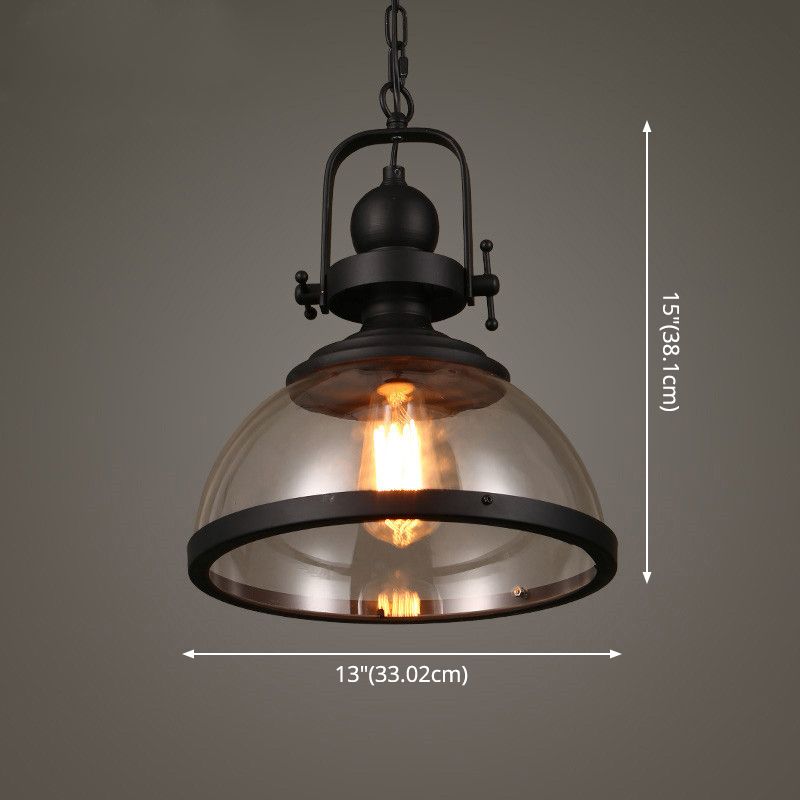 Glasscheibe-Form-Federlampe Industrie 1-Licht Bistro Bar Anhänger Beleuchtung in Schwarz