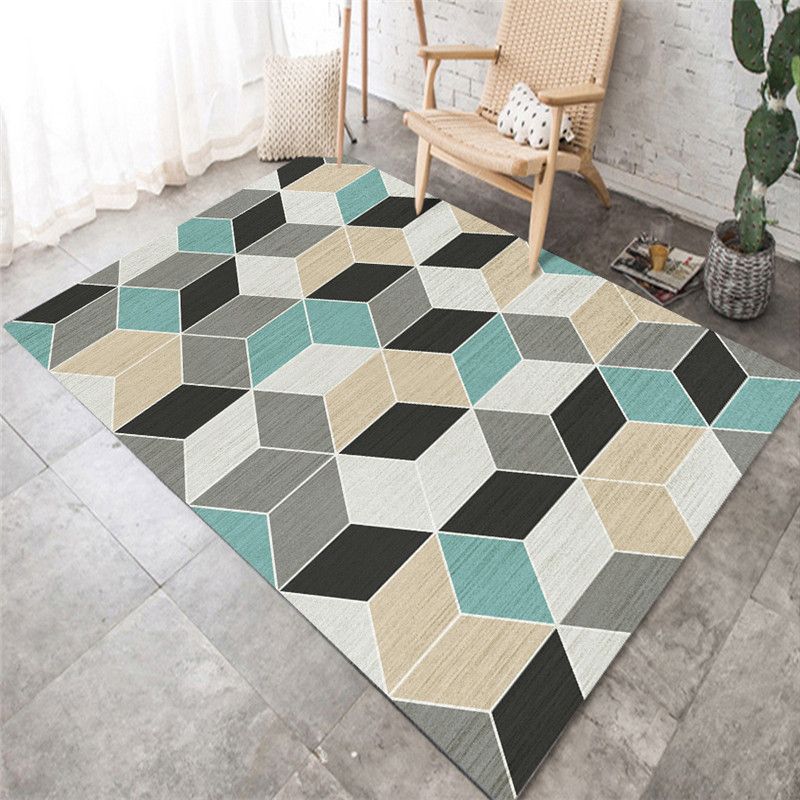 Modern Geometric Area Carpet Green Polyester Indoor Rug Non-Slip Area Rug for Home Decor