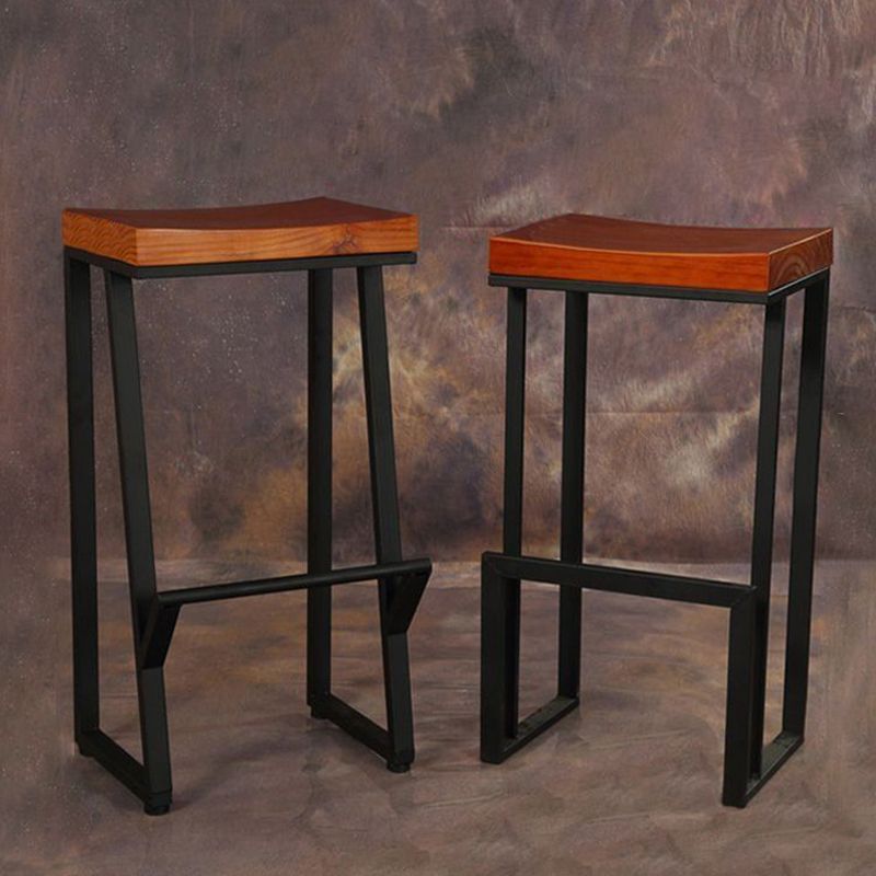 Contemporary Wood Dining Stools Armless Bar Stools with Footrest