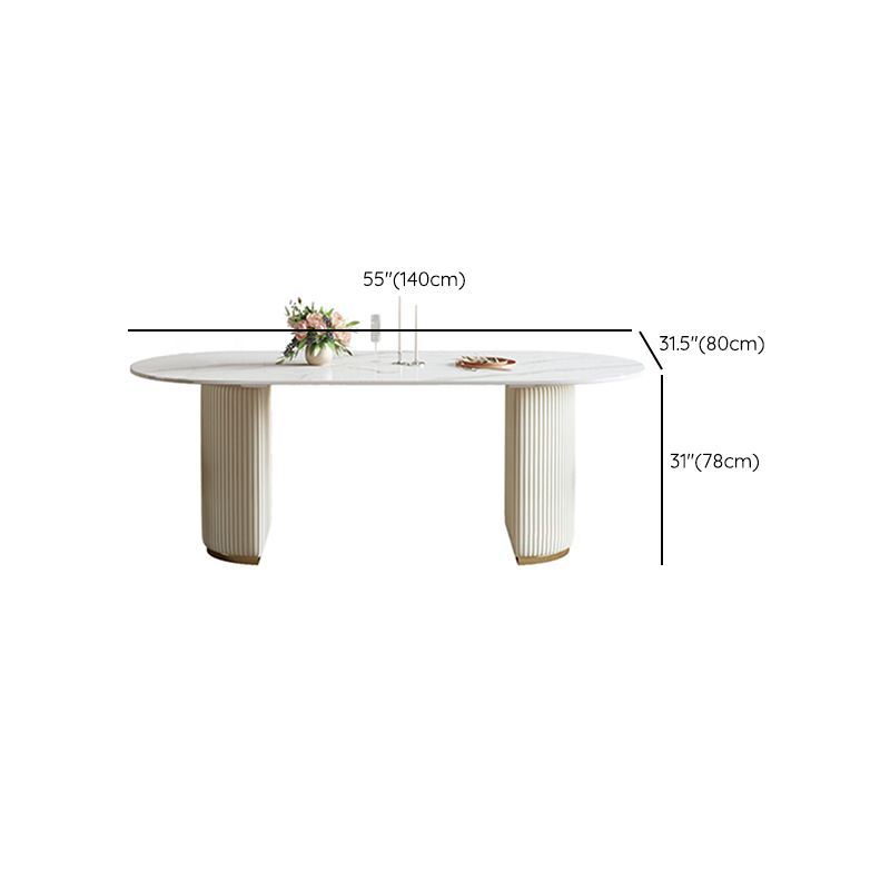 Luxury Double Pedestal Dining Table Oval Stone Top Dining Table for Dining Room