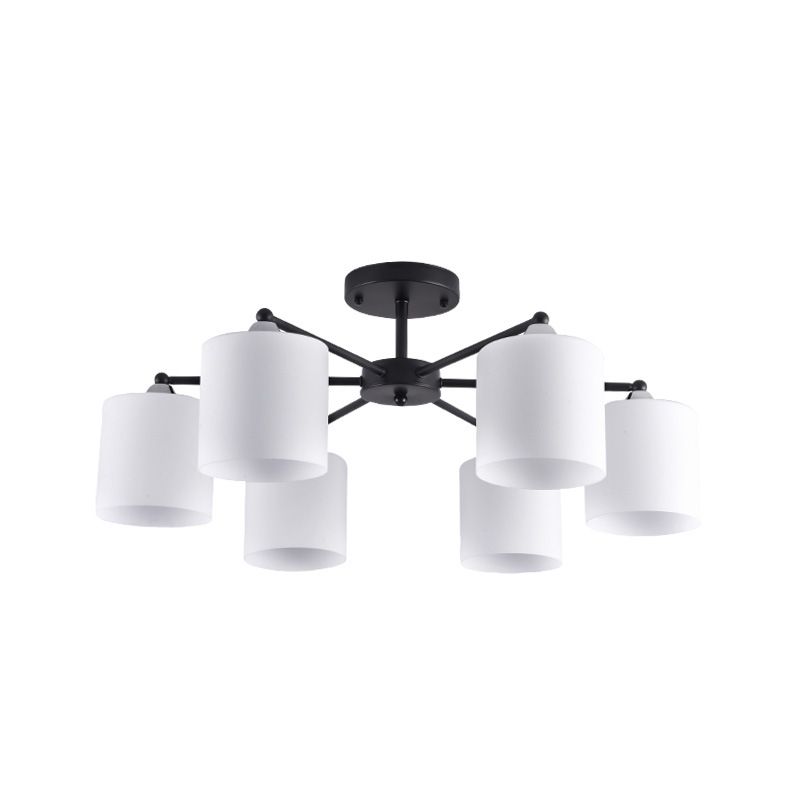 Cylinder Semi Flush Light Fixture Traditional Glass Ceiling Light for Living Room