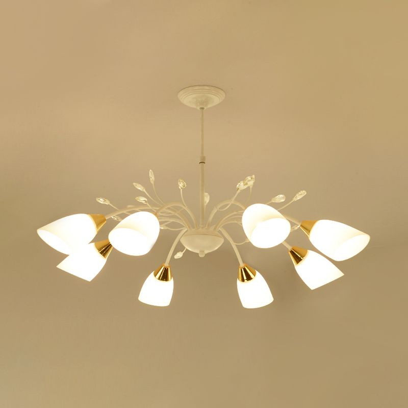 Opaal glas bloemen kroonluchter lamp modernisme 8 koppen hangend plafondlicht in wit