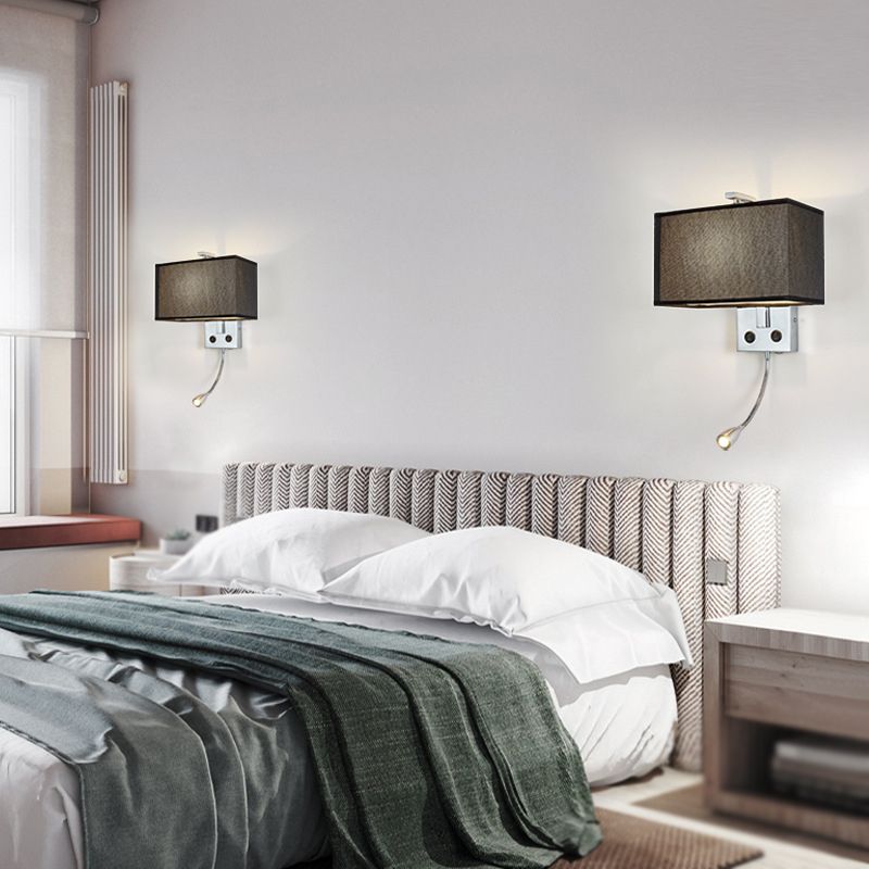 Metal Modern Adjustable Wall Sconce Rectangle Wall Light with Fabric Shade for Bedroom