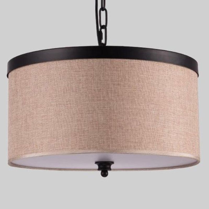 Light Yellow Finish Chandelier, Black Edge, Adjustable Chain Ceiling Light