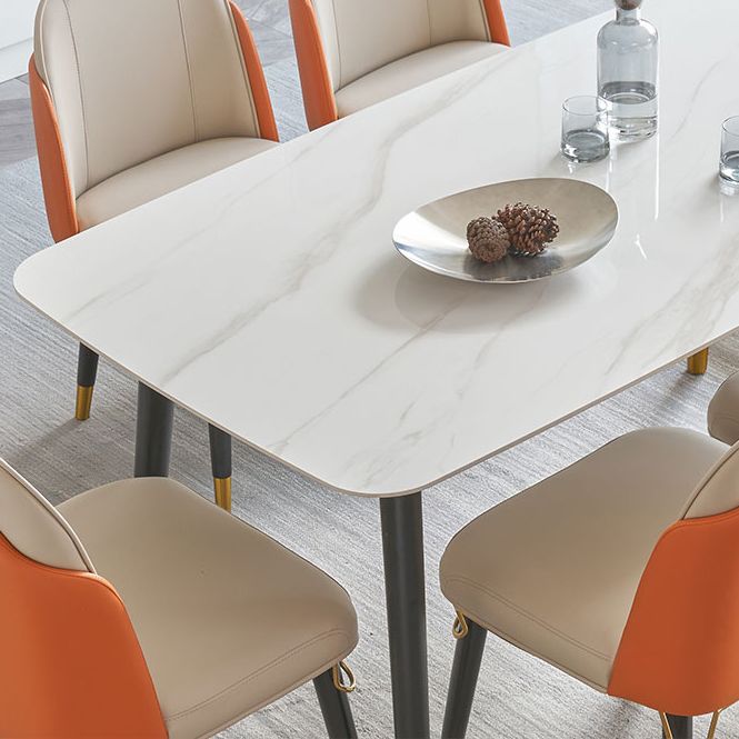 Rectángulo 4 patas mesa de lujo tono blanco mesa fija de piedra sinterizada