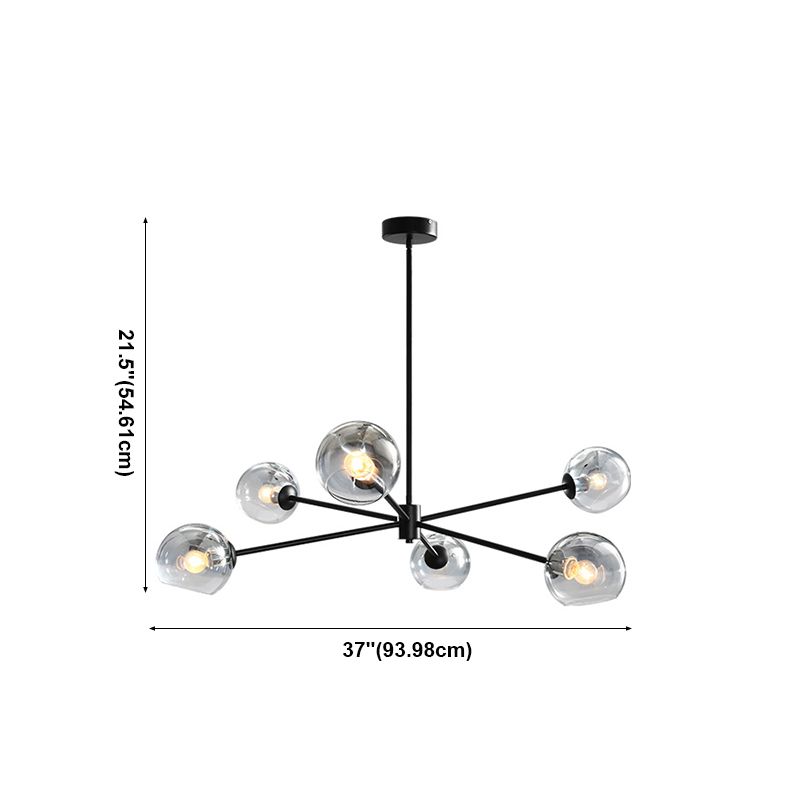 Glass Black Pendant Light in Modern Artistic Style Iron 6-Light Chandelier for Dining Room