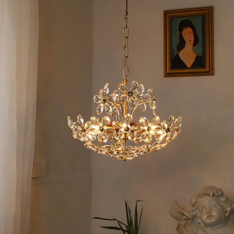 Fantasy Petal-shaped Crystal Chandelier Vintage Brass Multi-lights Lighting Fixture for Living Room