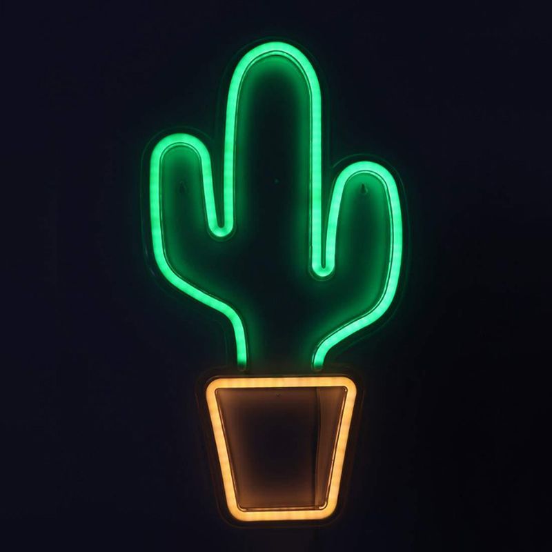 White Potted Cactus Shaped Nightstand Light Kids Style LED Plastic Wall Night Lighting