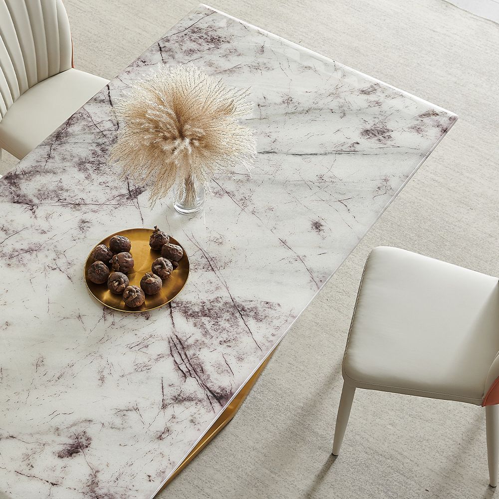 Glam Style Rectangle Table Sintered Stone Dining Table with Metal Legs