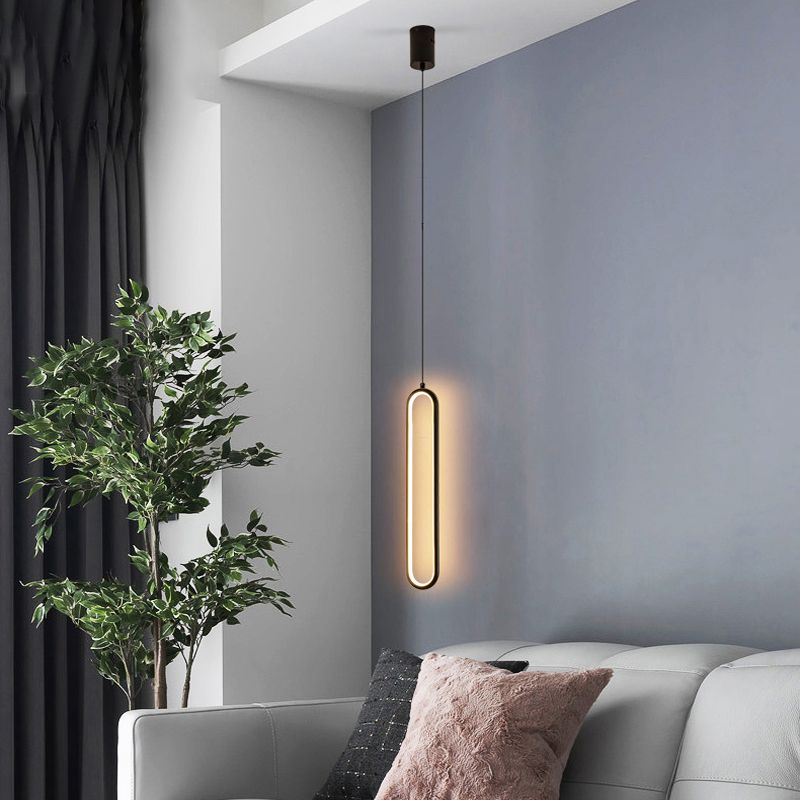 Minimalist Pendant Light Metal Linear LED Pendant Lamp in Black and Gold